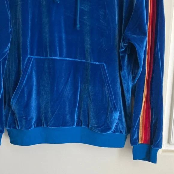AVIATOR NATION Royal Blue Velour Hoodie with Stripes Women’s Size L NWT - Picture 5 of 11